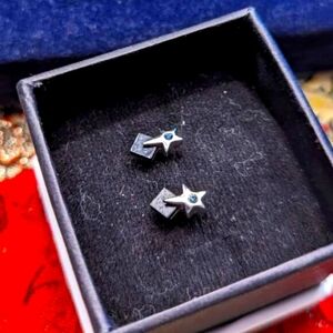 Vintage Titanium Sparkle Star Stud Earrings